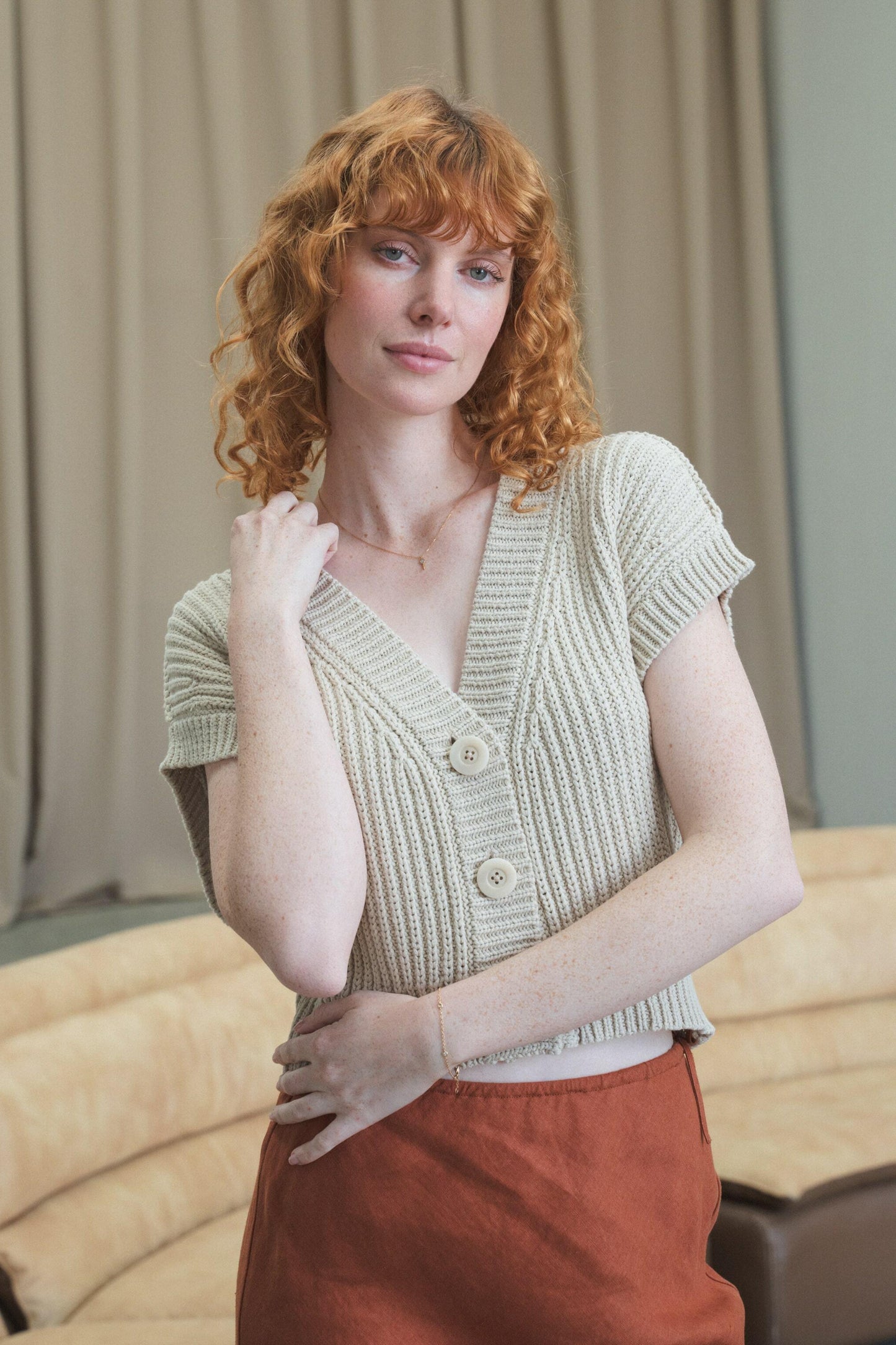 Elara Cottom Knit in Husk by LILLY PILLY - shoulder