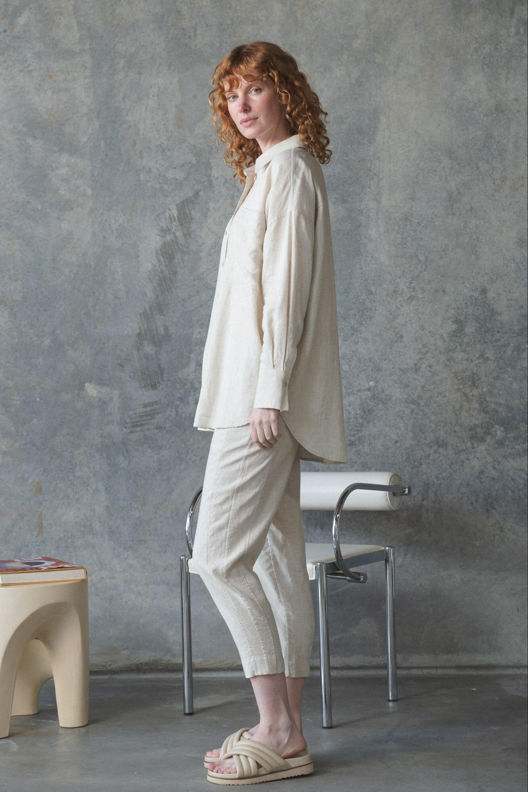 Emer linen pants with Kirra shirt in Oatmeal by LILLY PILLY - side