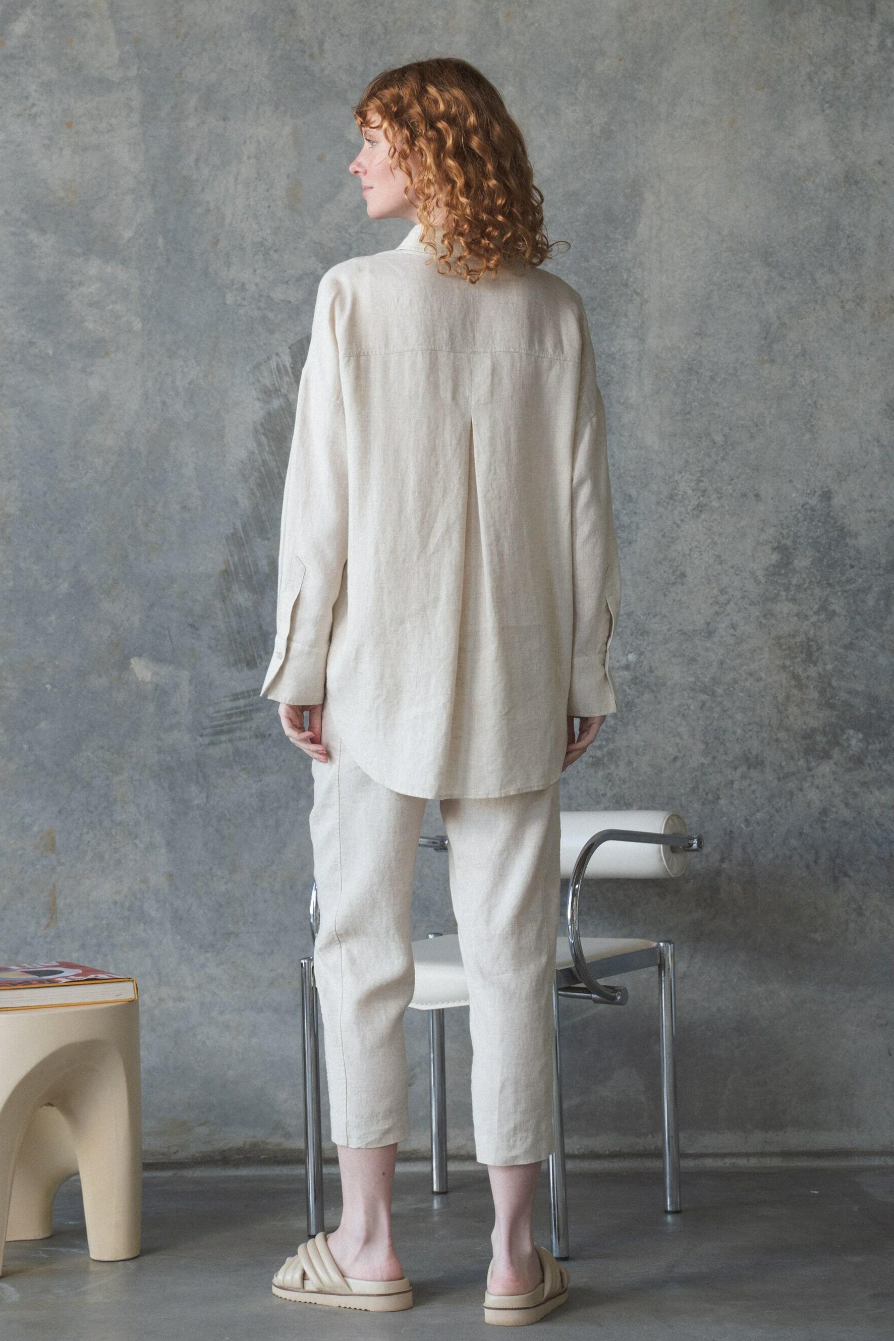 Emer linen pants with Kirra shirt in Oatmeal by LILLY PILLY - back