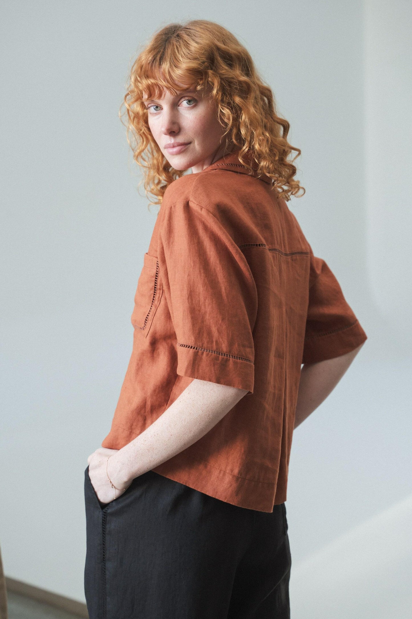 LILLY PILLY Quinn linen shirt top in Cajun