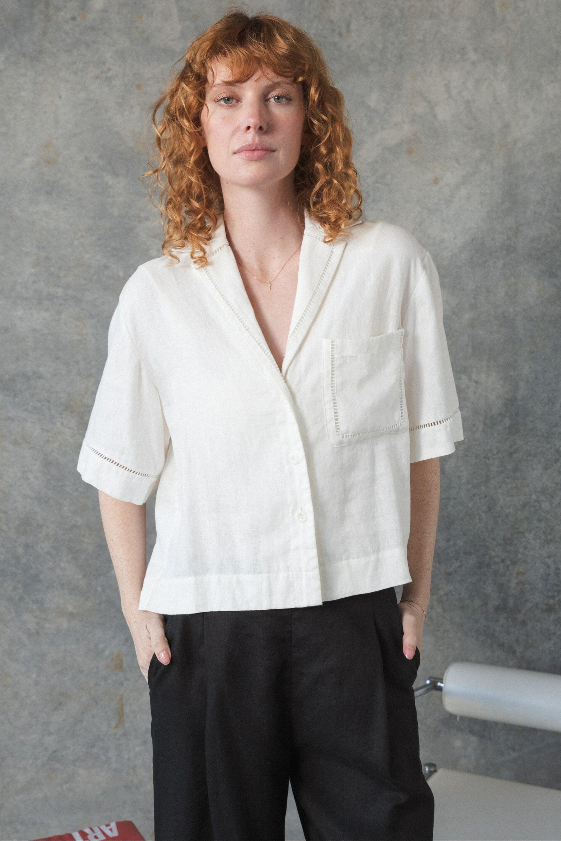 LILLY PILLY Quinn linen shirt top in Ivory