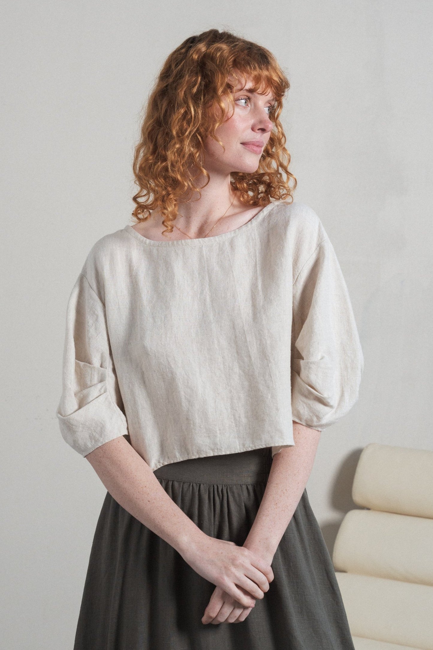 LEIA OATMEAL LINEN TOP