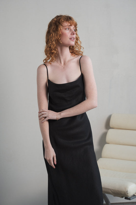 ALLEGRIA BLACK BIAS LINEN DRESS