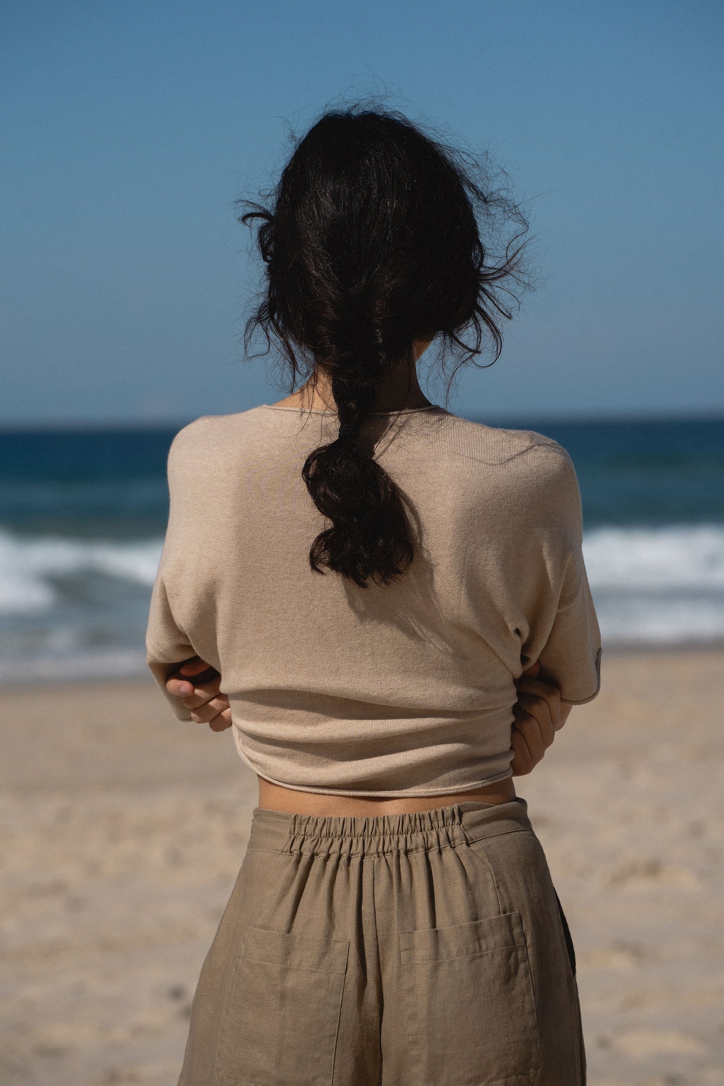 IVY TAUPE LINEN CROP PANTS