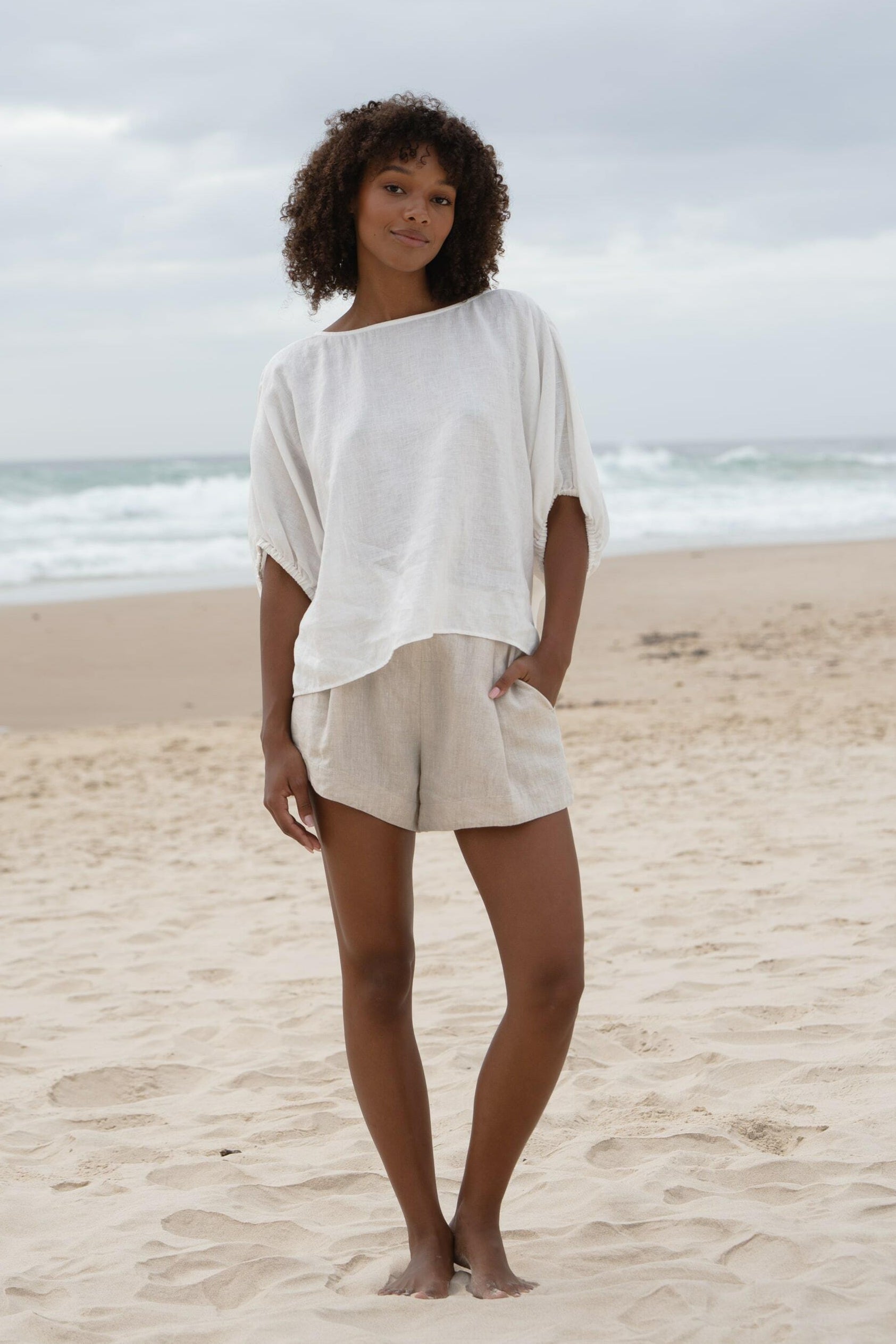 LILLY PILLY Tina linen top in Ivory