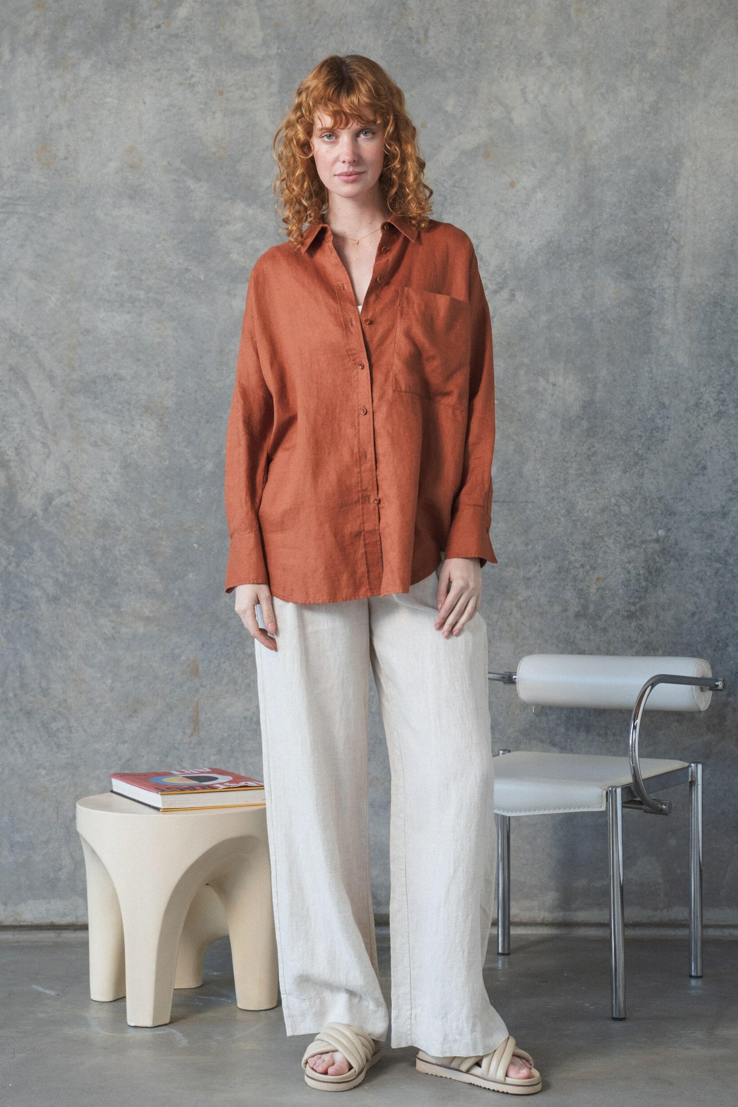 Lilly Pilly Collection Kirra shirt made from 100% Organic linen in Cajun