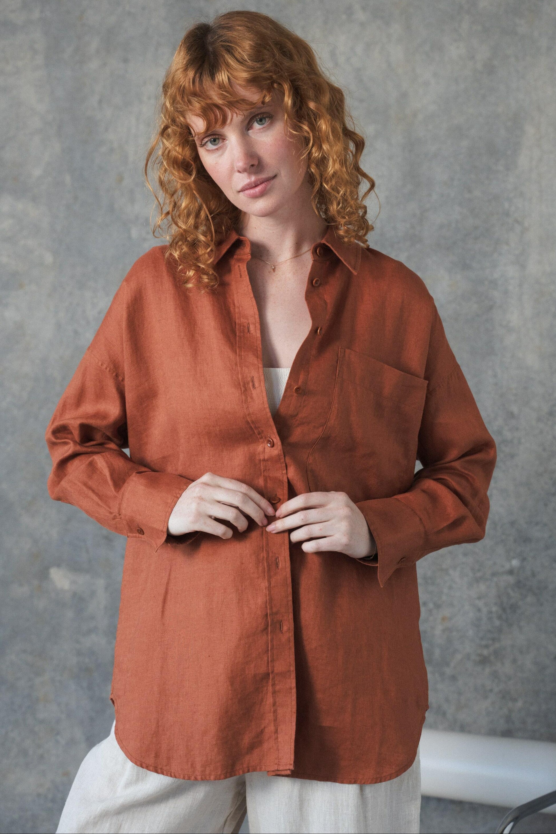 Lilly Pilly Collection Kirra shirt made from 100% Organic linen in Cajun