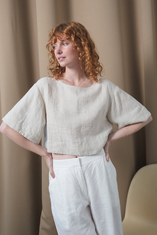 MAYA OATMEAL LINEN TOP