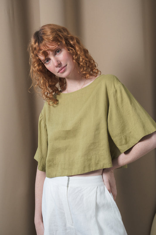 LILLY PILLY Maya linen top in Olive