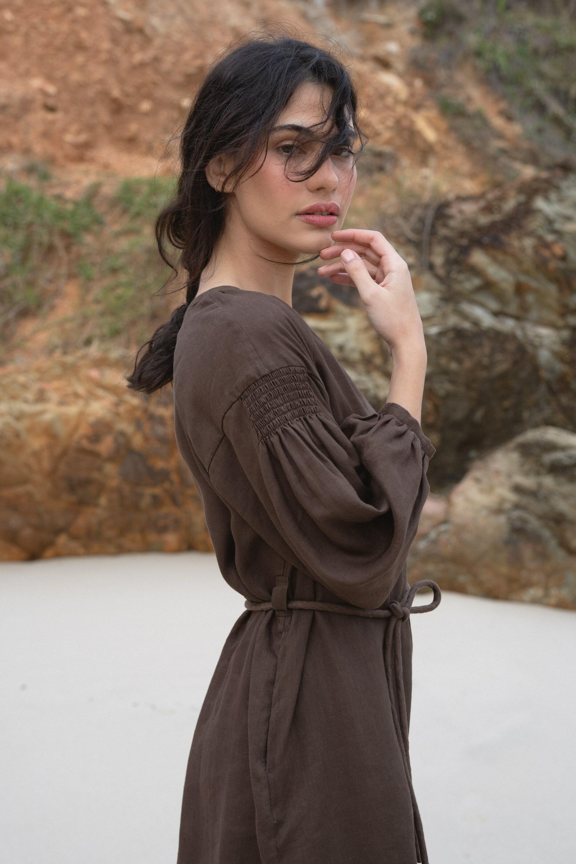 LILLY PILLY Skylar linen dress in Chocolate