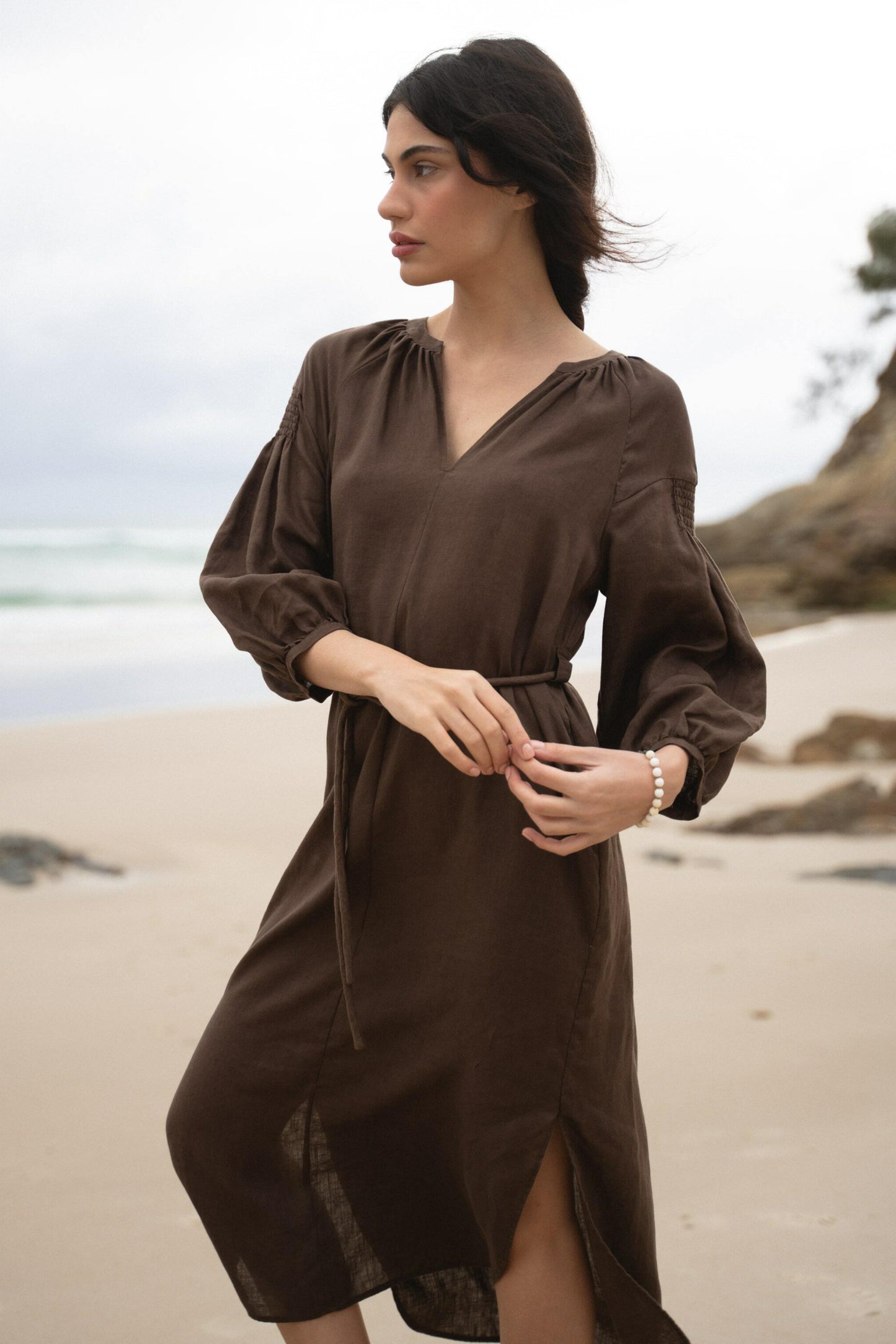 LILLY PILLY Skylar linen dress in Chocolate