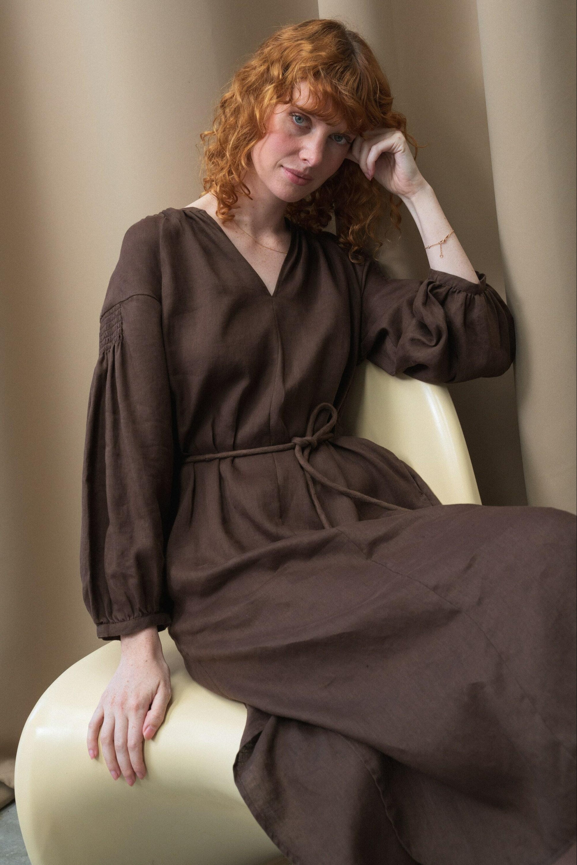 LILLY PILLY Skylar linen dress in Chocolate