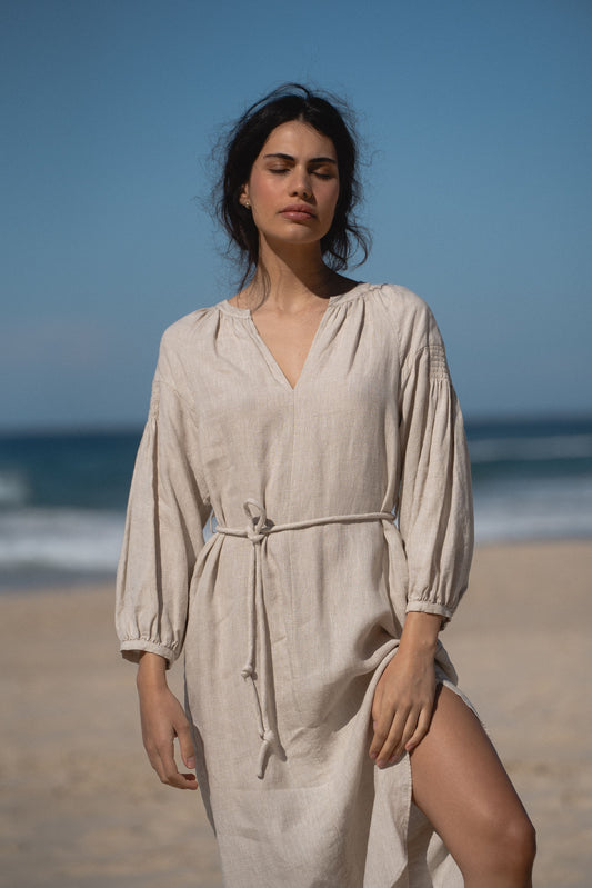 LILLY PILLY Skylar linen dress in Oatmeal