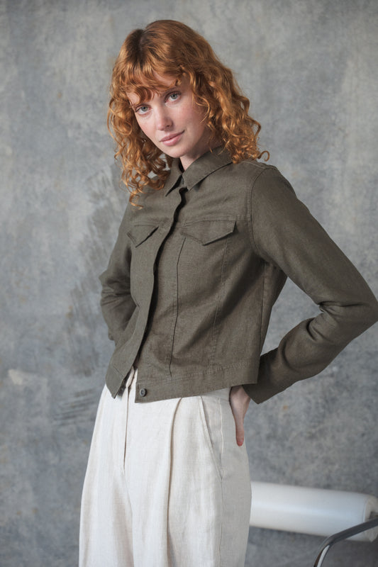 LILLY PILLY Milly linen jacket in Khaki