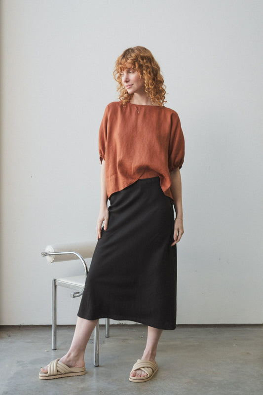 LILLY PILLY Riley linen skirt in Black with Tina cajun top