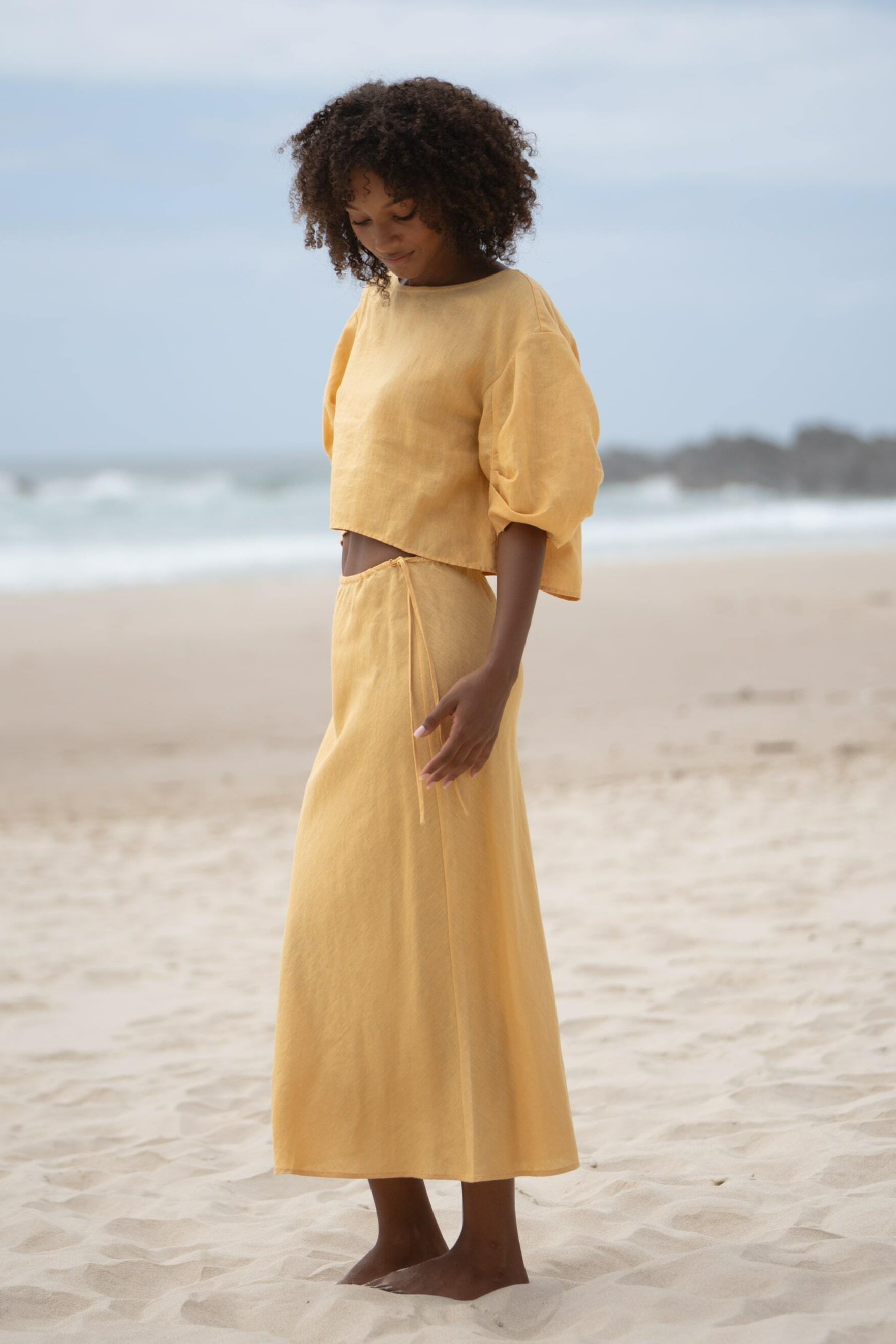 LILLY PILLY Riley linen skirt in Butter