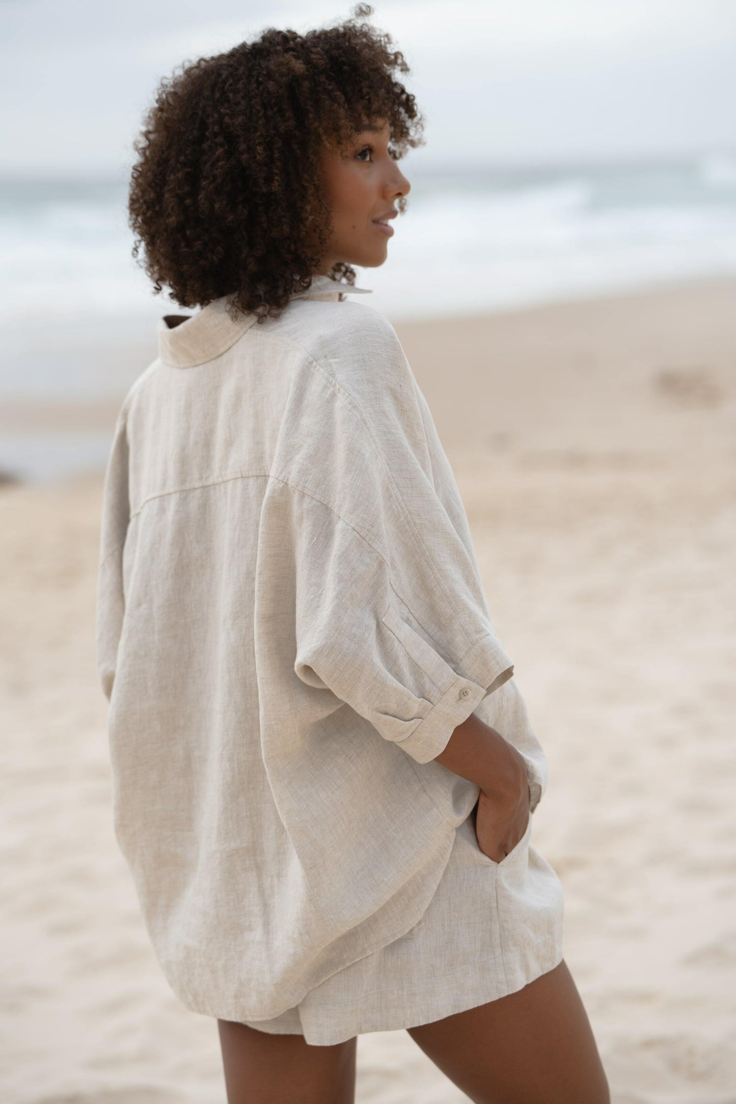 PIXIE OATMEAL LINEN SHIRT