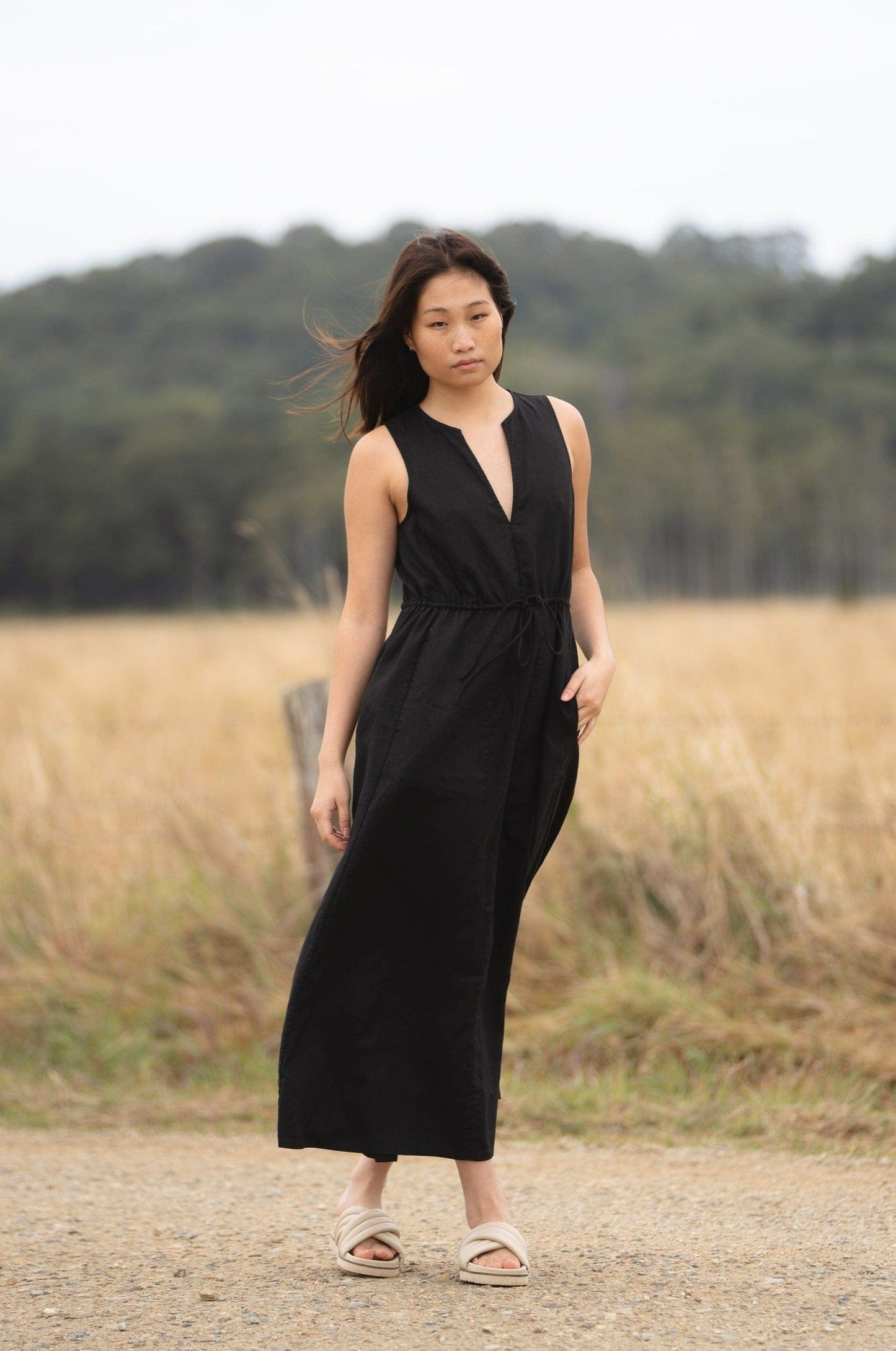 LILLY PILLY Collection Ruby Linen Dress made from 100% organic linen in Black