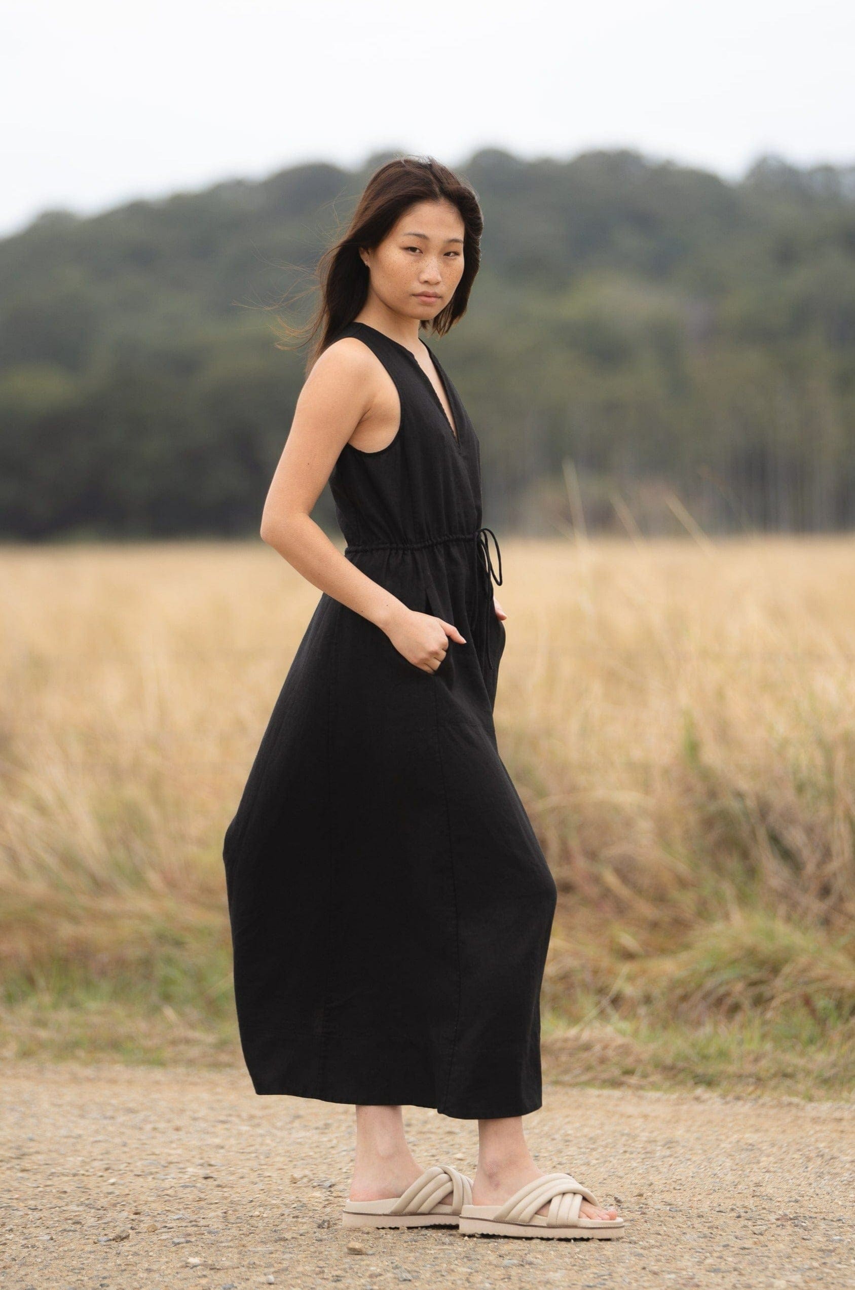 LILLY PILLY Collection Ruby Linen Dress made from 100% organic linen in Black