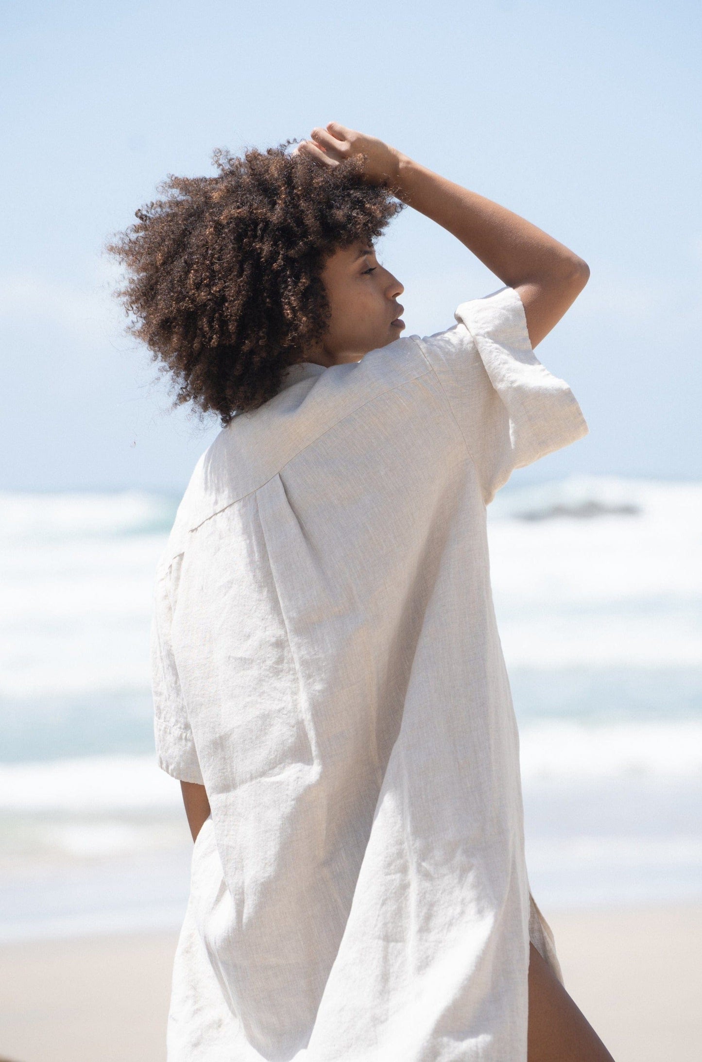 LILLY PILLY Collection Carly shirt made from 100% Organic linen in Oatmeal