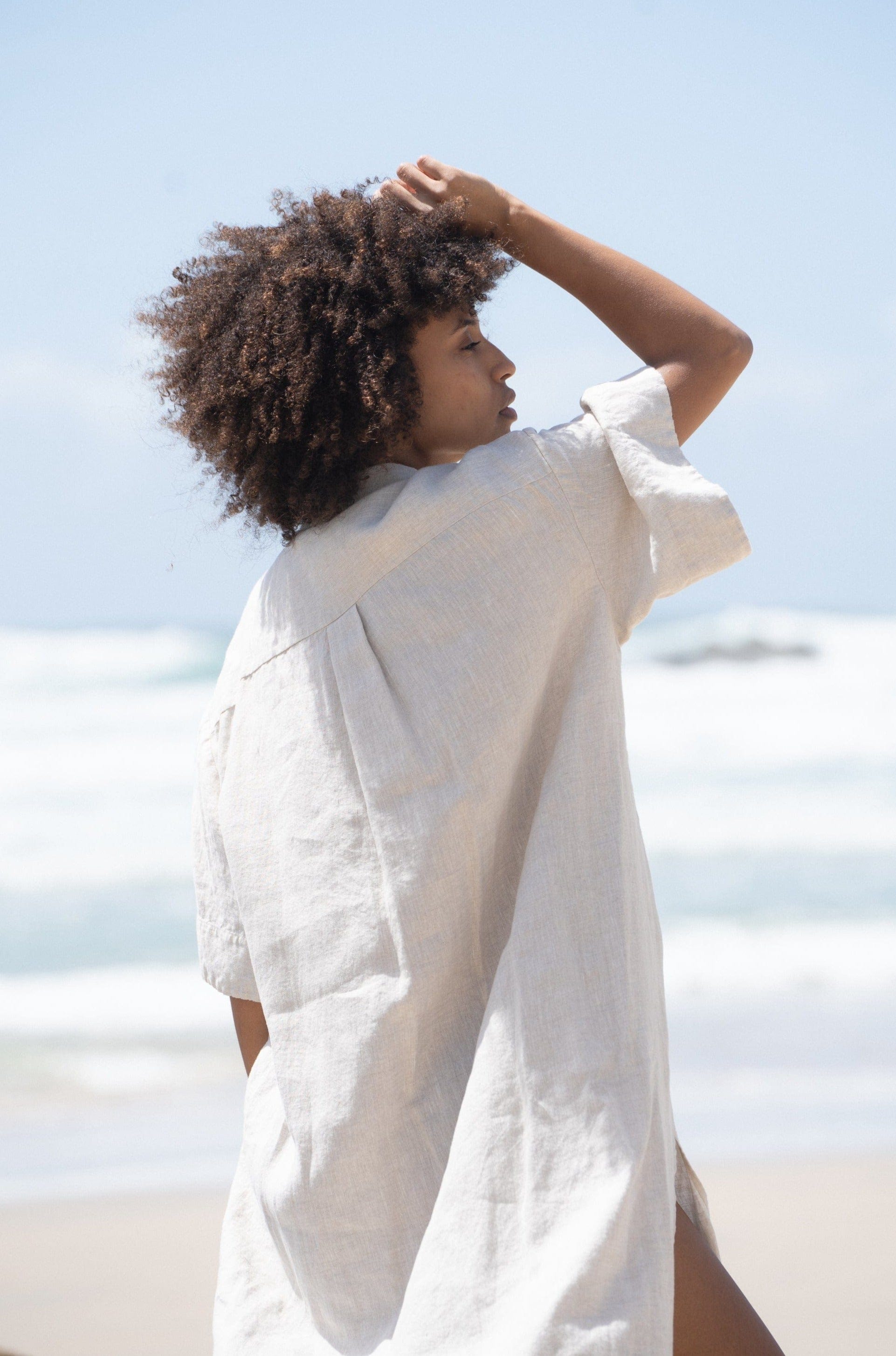 LILLY PILLY Collection Carly shirt made from 100% Organic linen in Oatmeal