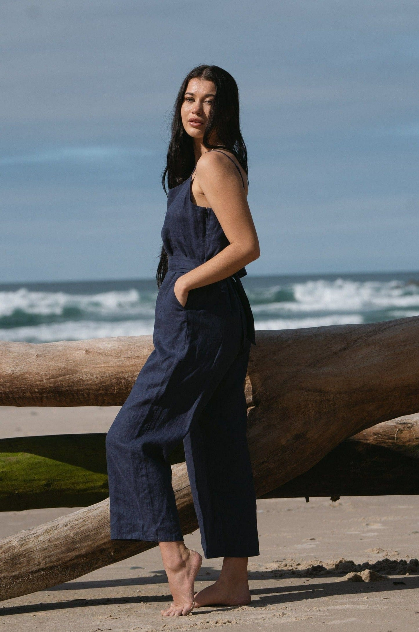 Lilly Pilly Collection 100% organic linen Chloe Jumpsuit in Denim Blue