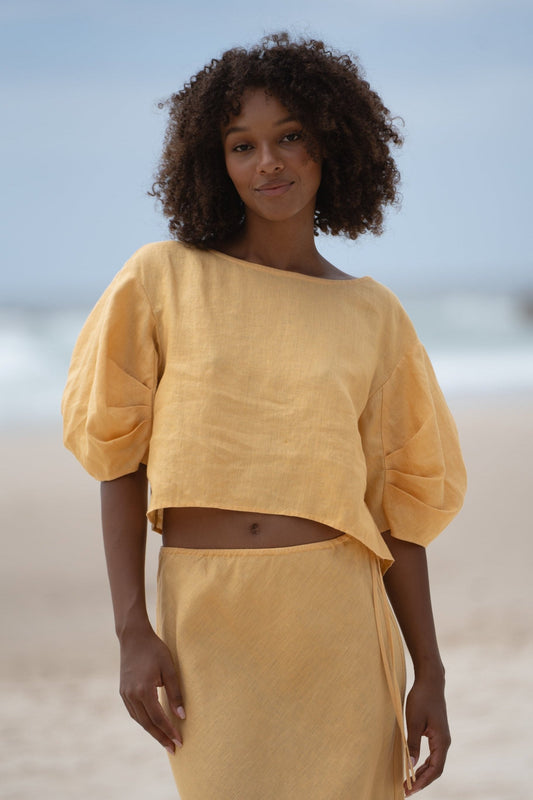 LILLY PILLY Leia linen top in Butter