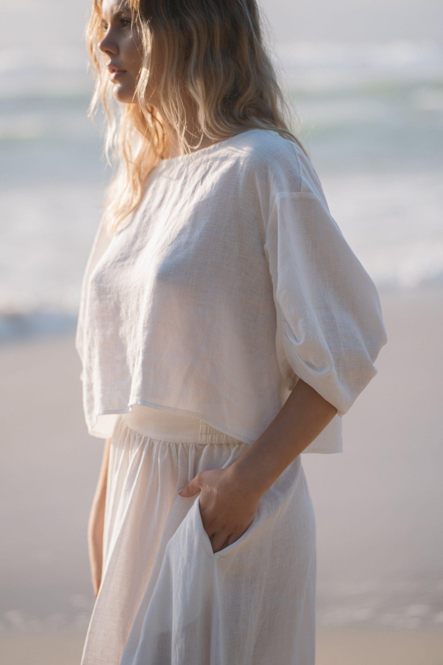 LEIA IVORY LINEN TOP