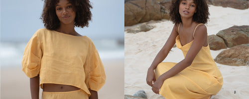LILLY PILLY Leia linen top and Allegria linen dress in Butter