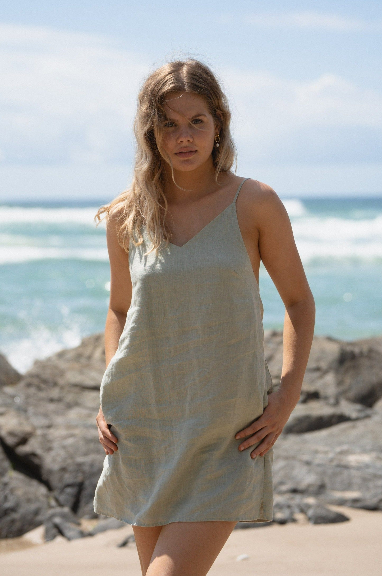 Lilly Pilly Collection 100% organic linen Liz slip dress in Tea