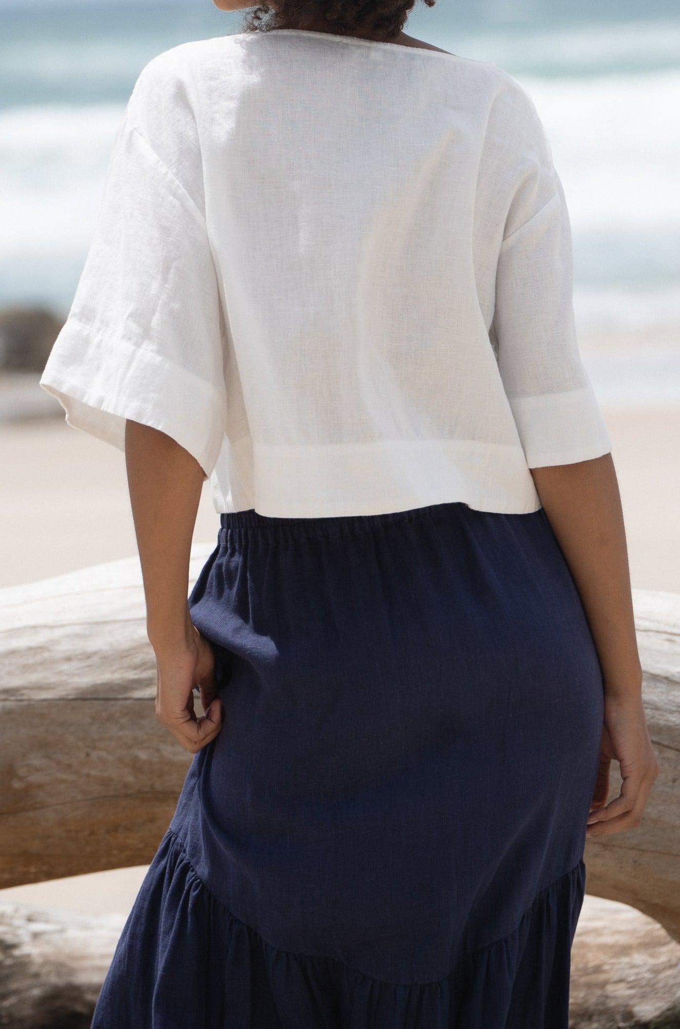 LOLA DENIM BLUE LINEN SKIRT