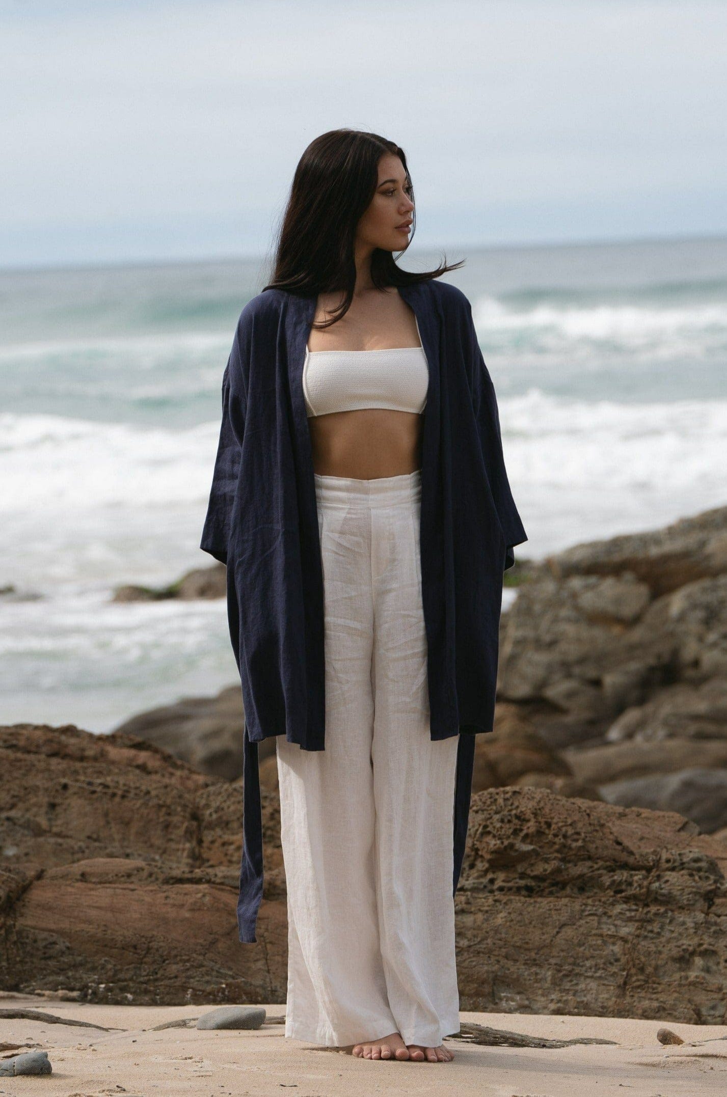 Lilly Pilly Collection 100% organic linen Summer Kimono in Denim Blue