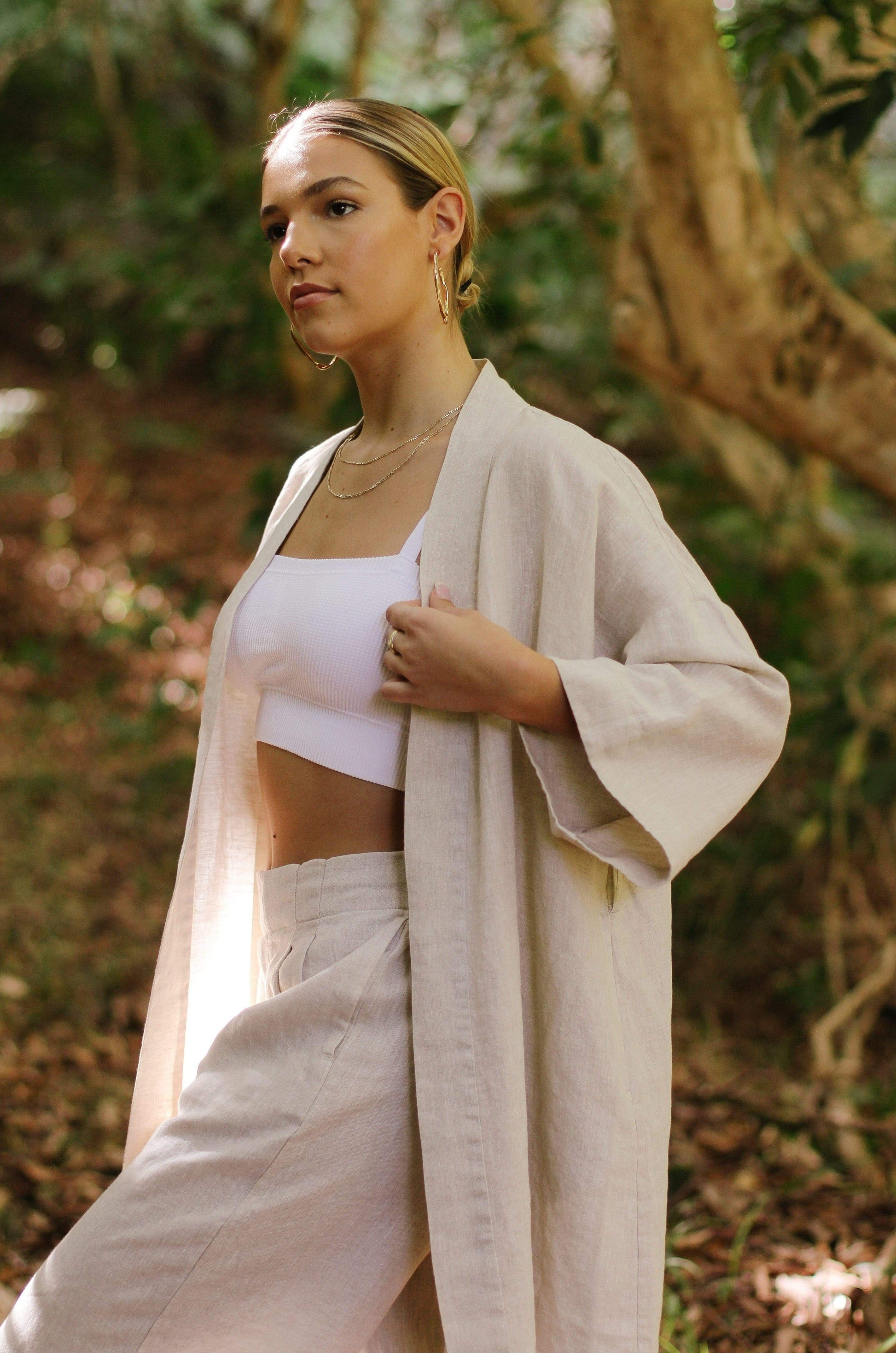 Lilly Pilly Collection 100% organic linen Summer Kimono in Oatmeal