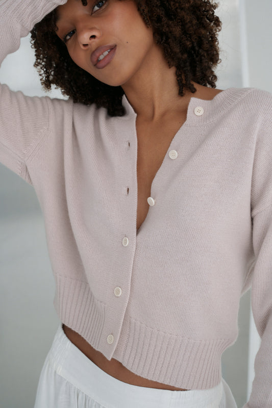 LILLY PILLY Taylor merino wool knit cardi in Lilac