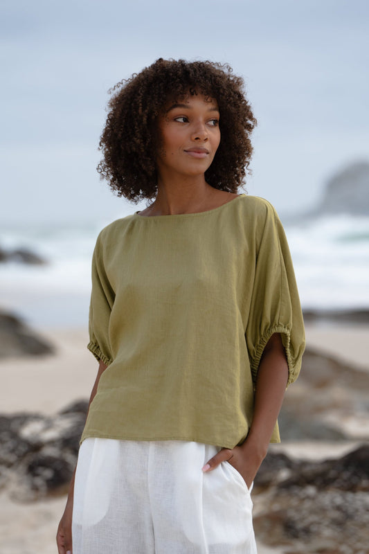 TINA OLIVE LINEN TOP