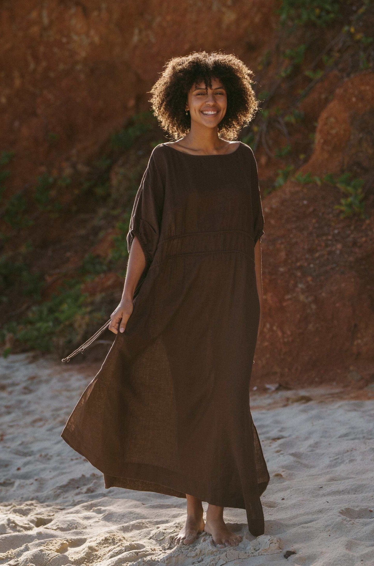 VALERIE CHOCOLATE LINEN DRESS