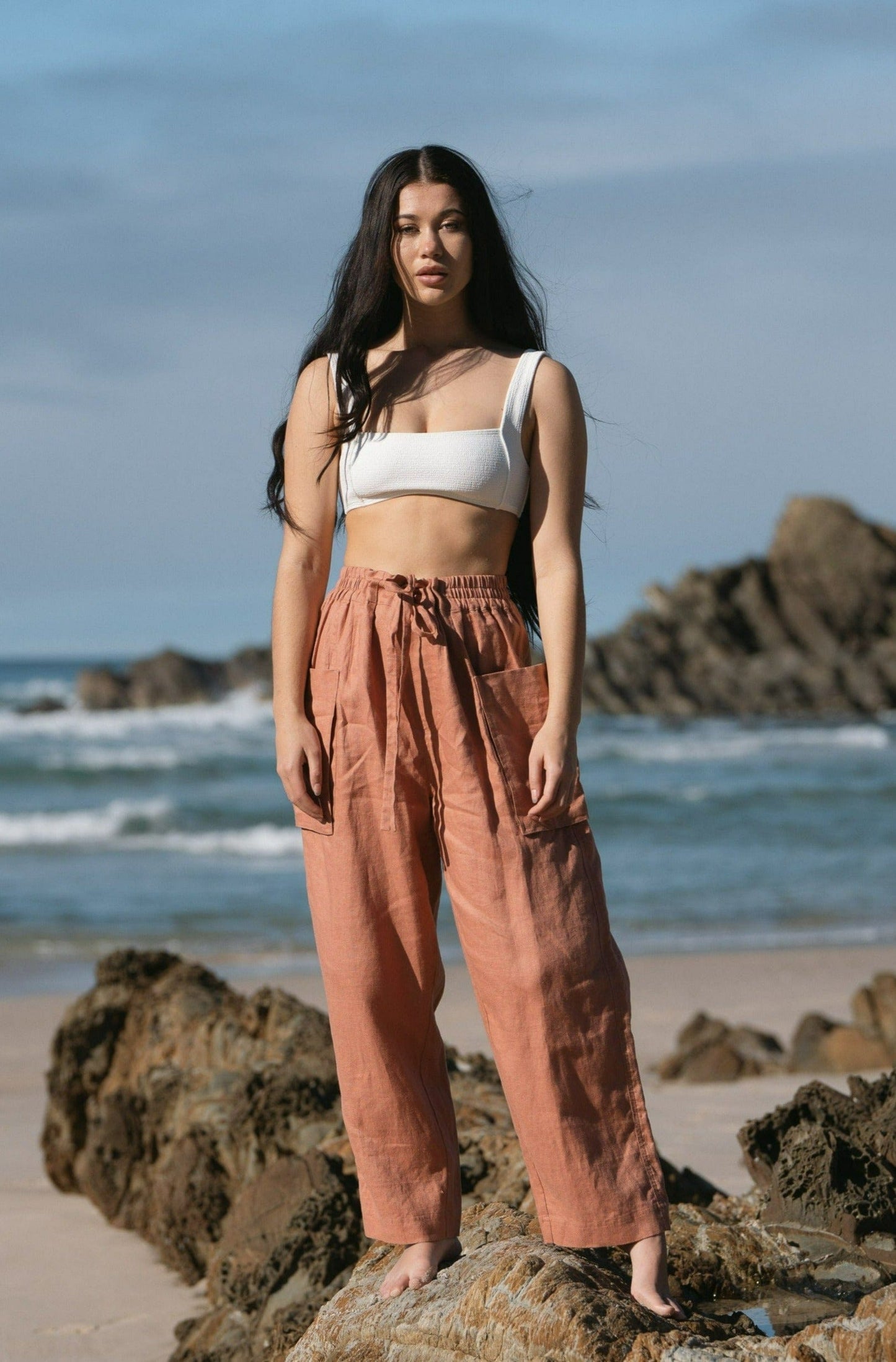 Lilly Pilly Collection 100% organic linen Kylee Linen Pants in Sandalwood