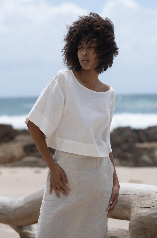 LILLY PILLY Maya linen top in Ivory